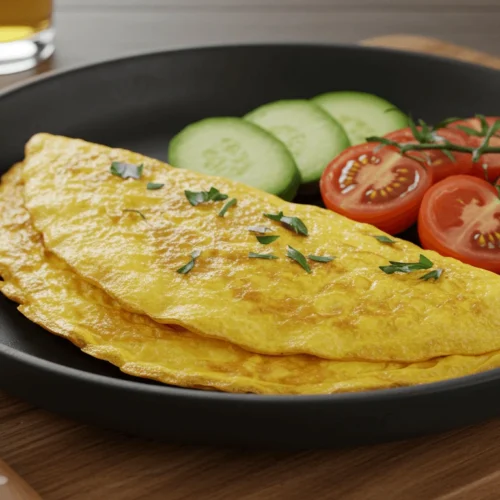 Omelette Grundrezept: So gelingt das perfekte Frühstück! Fluffiges Omelette in einer Pfanne mit frischen Kräutern garniert – das perfekte Frühstücksrezept.
