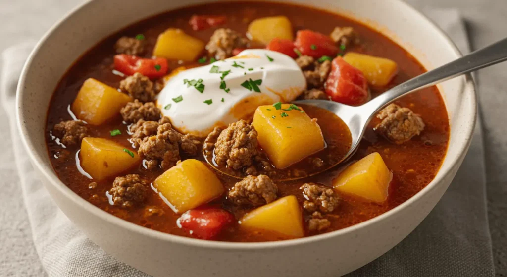Bauerntopf Rezept: Gesund, schnell und voller Geschmack Frische Zutaten für ein Bauerntopf Rezept – Kartoffeln, Karotten, Zwiebeln und Fleisch