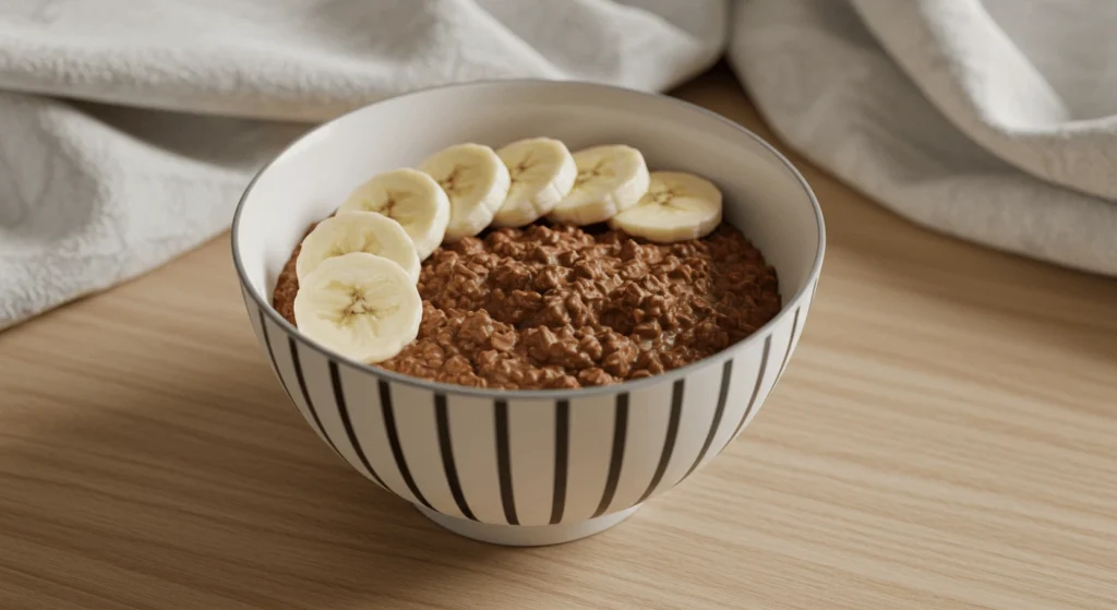 Schoko-Porridge: Gesundes Frühstück mit Schoko-Genuss Schoko-Porridge mit Banane, Nüssen und Kakaonibs – gesundes Frühstück mit Schoko-Genuss